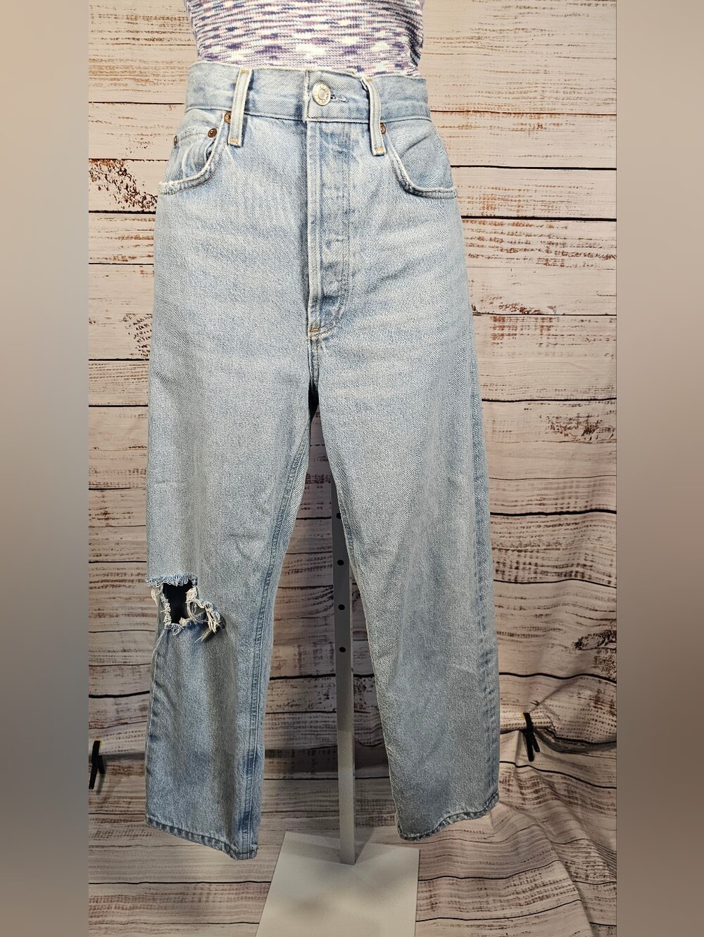 AGOLDE 90’s Crop Mid Rise Straight Jeans Size 26 Light Wash Distressed